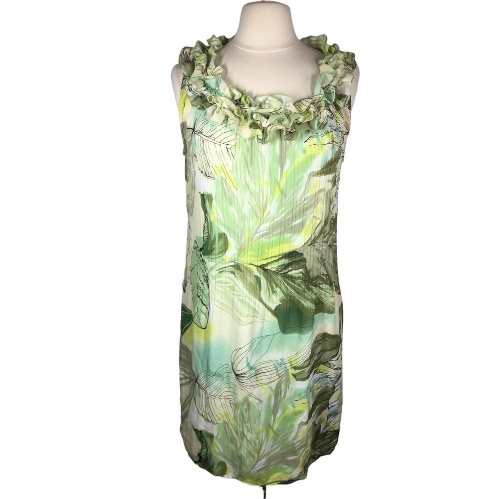 Amanda Lane Women's Size 12 Green Ruffled Neckline Sleeveless Dress